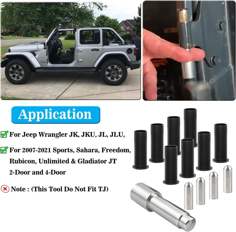 Bentolin Door Bushing Removal Tool Hinge Liners Door Pin Guides for Jeep Wrangler JK JKU JL JLU Gladiator JT 2007-2021 (with Stainless Steel Hinge Bolts)… - Image 2
